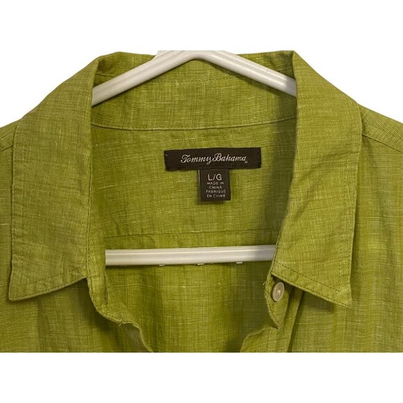 TOMMY BAHAMA LINEN BRIGHT GREEN RESORTWEAR VACATION ESSENTIAL TOP - Large - Picture 2 of 5